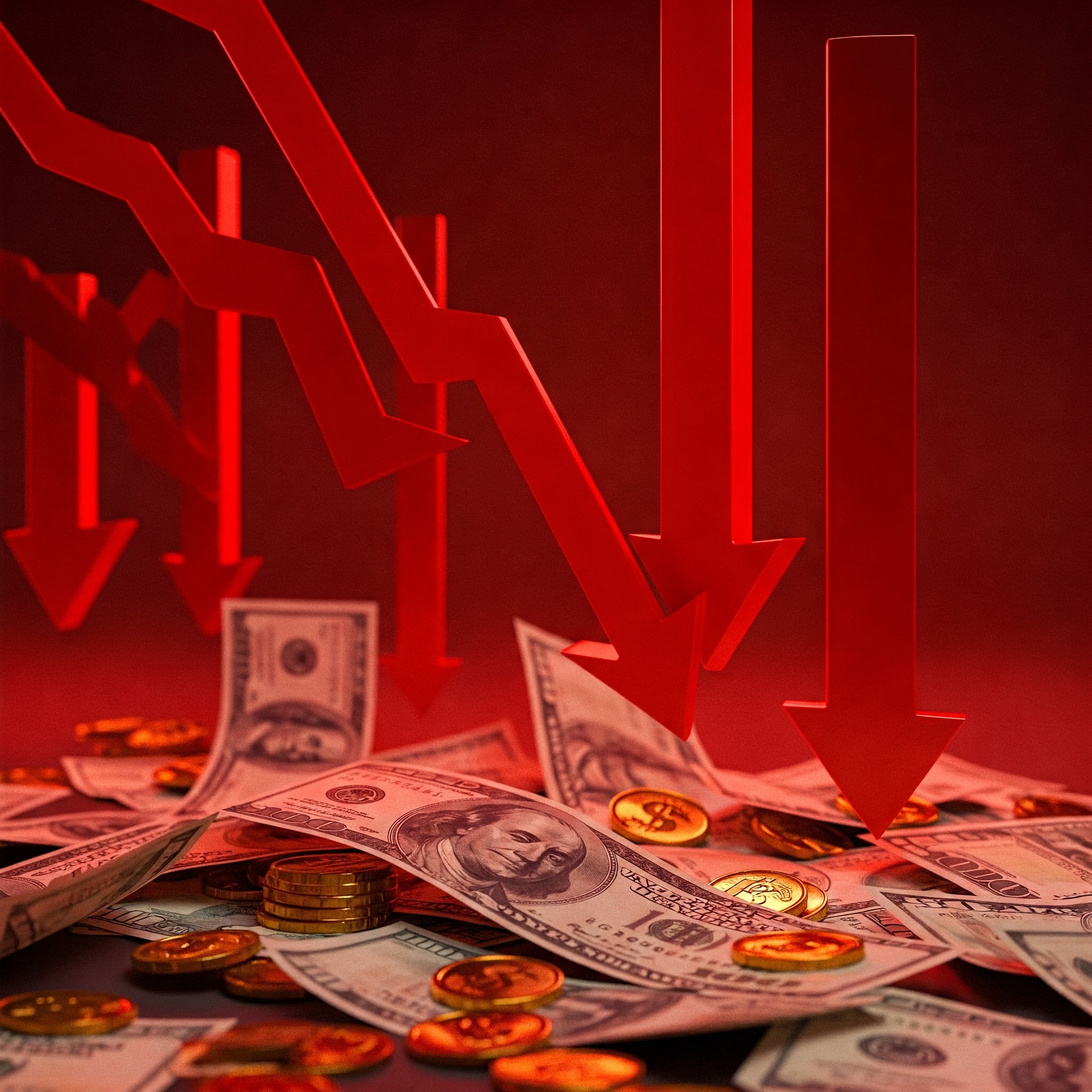 photo of Sharp Red Downward Arrows Over Money